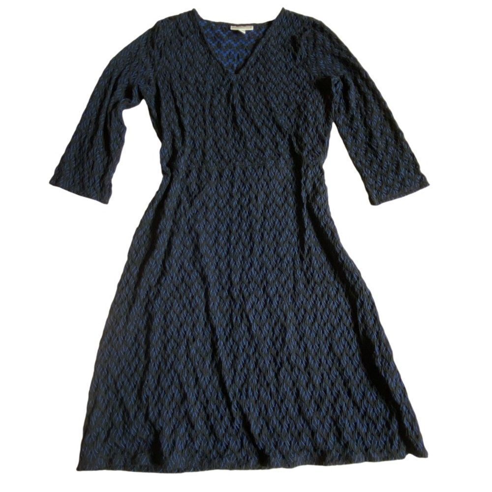 Dana Buchman Shift Textured Dress Women's L Black Blue Long Sleeve Boho Prairie